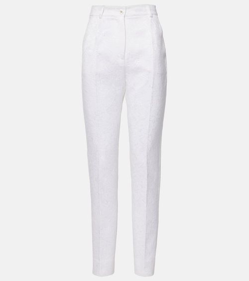 Cotton-blend brocade slim pants