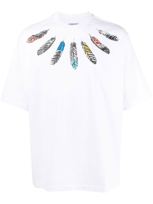 Collar Feathers Over printed T-shirt - White