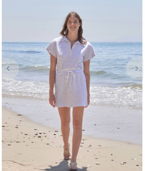 Short-Sleeve Stripe Dress In White