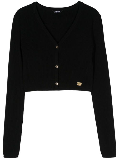 Logo-plaque cropped cardigan - Black