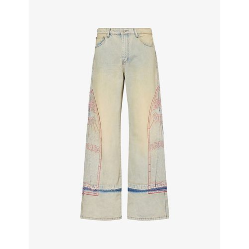 Mens Denim Motif-embroidered Brand-patch Regular-fit Jeans 32