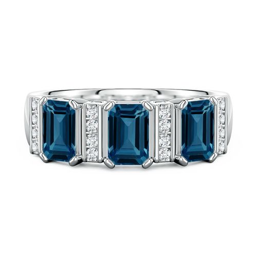 Lee Harris x Angara 2.11 CTW London Blue Topaz and Diamond Modern Art Deco Inspired Semi Eternity Ring in Platinum