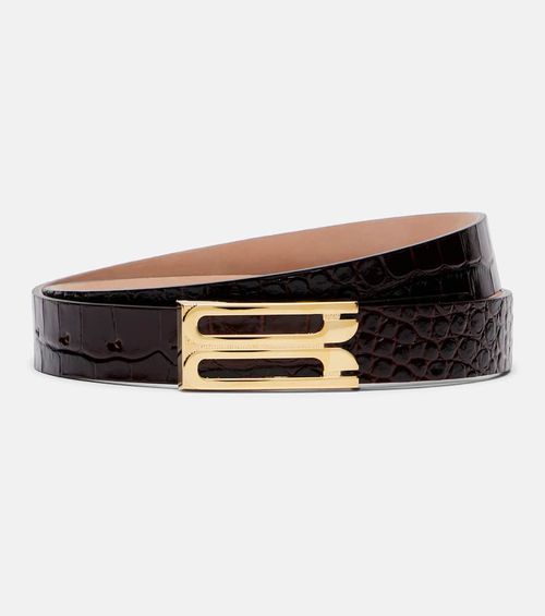 Croc-effect leather belt