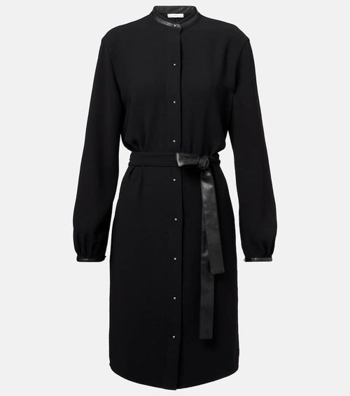 Faux leather-trimmed shirt dress