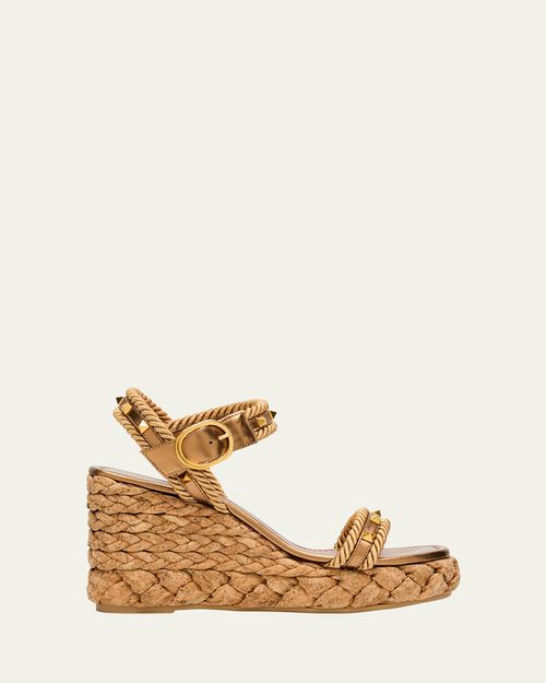 Rockstud Metallic Wedge Espadrille Sandals
