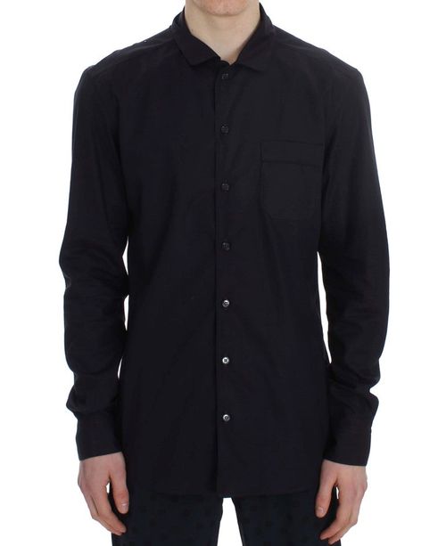 Cotton Button-Front Shirt — Black