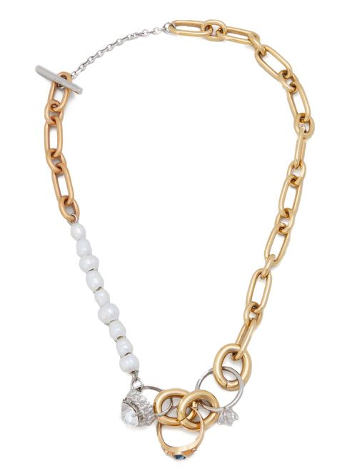 Ring-embellished chain necklace - White