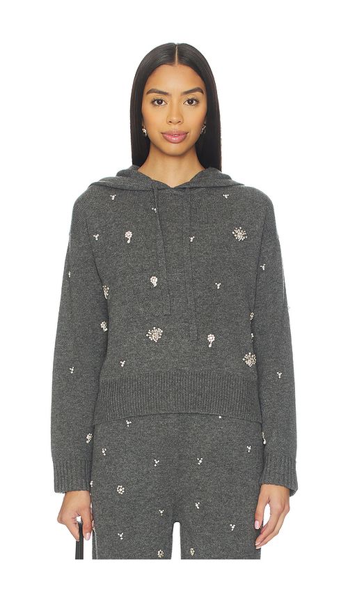 SIMKHAI Karmen Embellished Hooded Top in Charcoal. L. Also in XS
