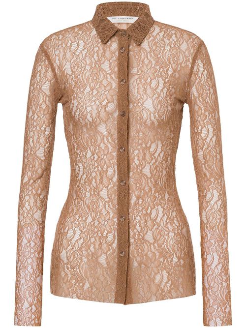 Floral-lace shirt - Brown