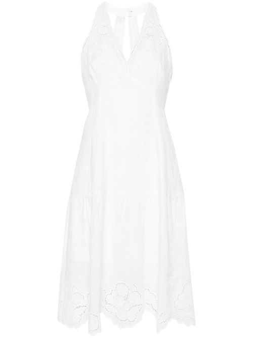 Guipure-detail midi dress - White