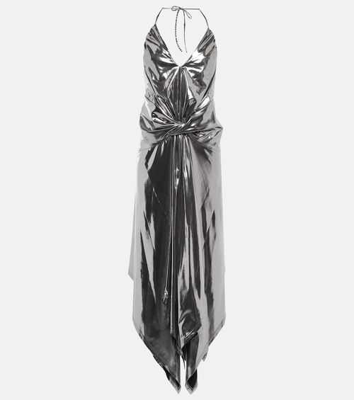 Halterneck metallic midi dress