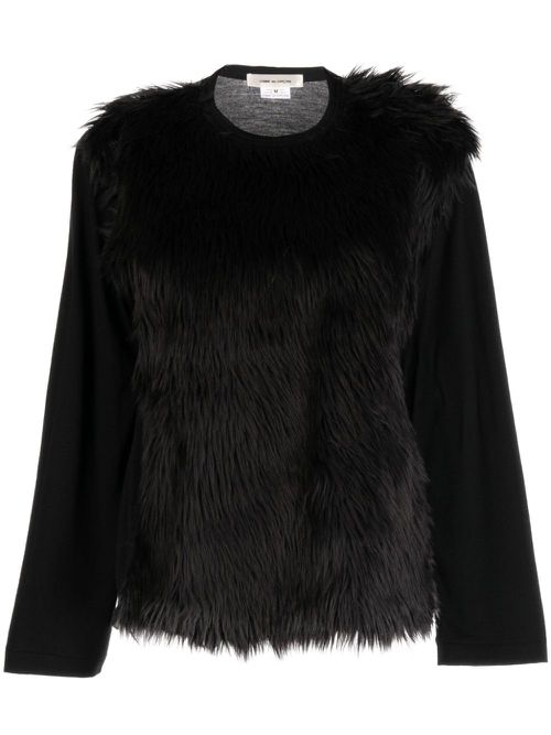 Fur-detailing long-sleeve T-shirt - Black