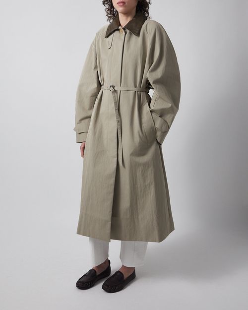 Acne Studios Trench Coat Belted Leather Collar Grön/grå