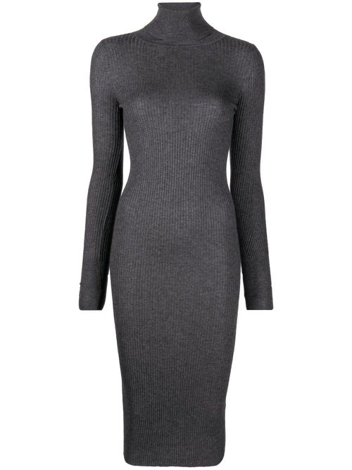 Ribbed-knit long-sleeve midi dress - Grey