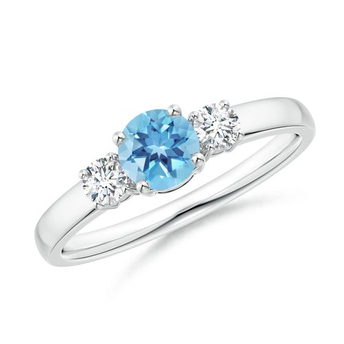 Angara 0.6 Carat Classic Round Swiss Blue Topaz and Diamond Three Stone Engagement Ring in Silver