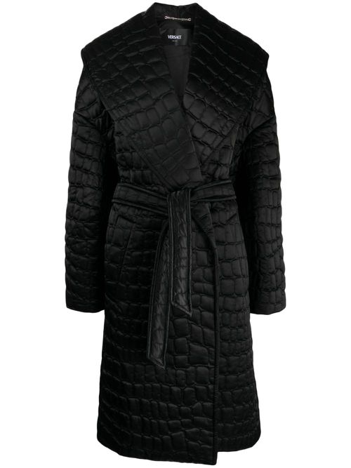 Crocodile-pattern quilted coat - Black