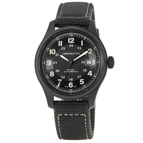 Khaki Field Titanium Auto Black Dial Rubber Strap Men's Watch H70575733
