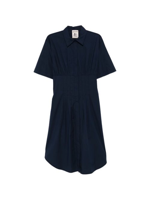Blue Shirt Collar Midi Dress