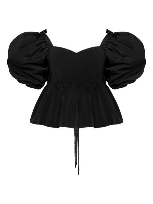 Puff-sleeve peplum top - Black