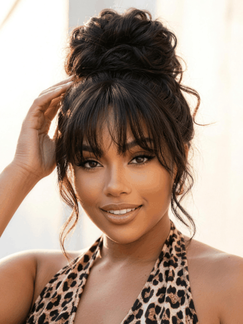 7x5 Bye-Bye Knots™ & 13x4 Pre-Everything™ Pull & Go Black Fluffy Loose Wave Wispy Bangs Glueless Wig