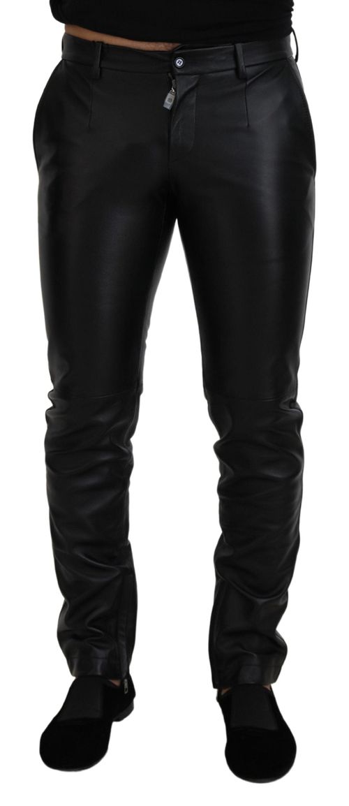 Shiny Agnello Leather Trousers — Black