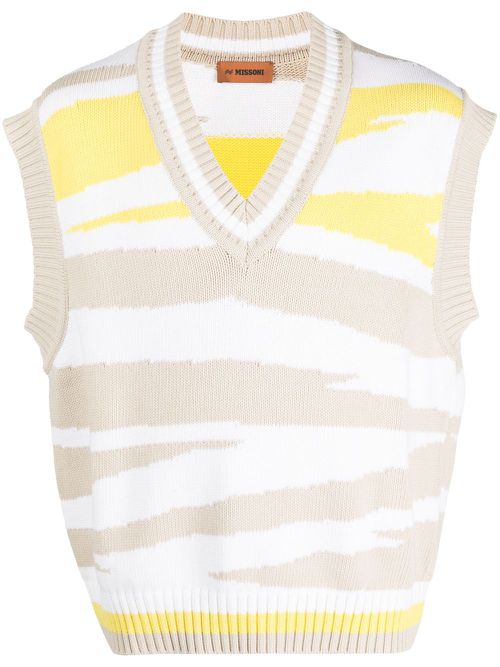Knitted zebra-print vest - White