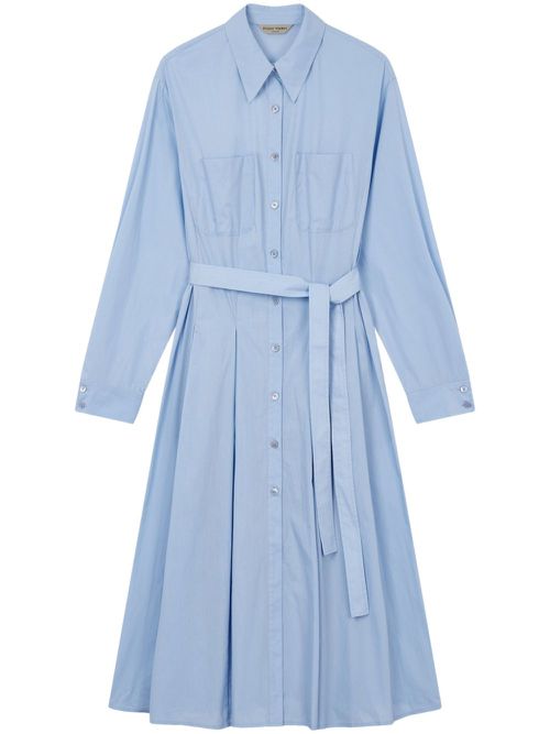 Long-sleeved pleated shirt dress - Blue