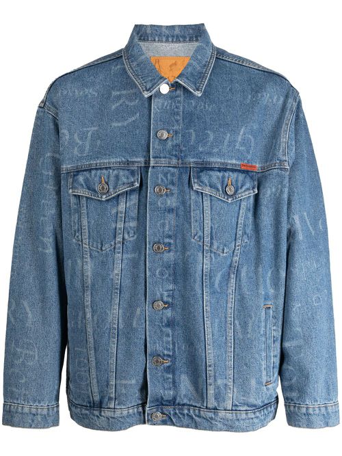 All-over logo-print denim jacket - Blue