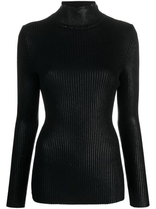 High-neck ribbed-knit jumper - Black