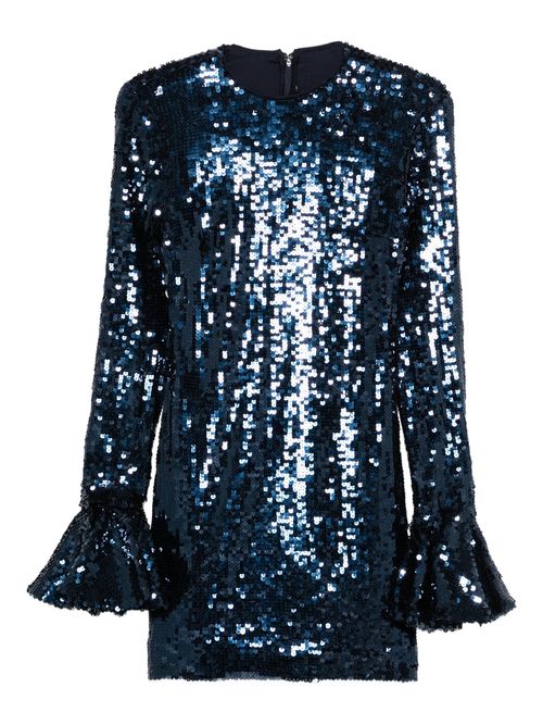 Round Neck Flared Cuff Dress with Back Zip Closure