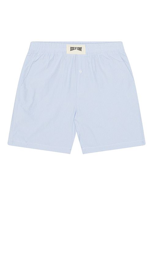 House of Sunny Seersucker Box Fit Shorts in Baby Blue. -  XL/1X also in L