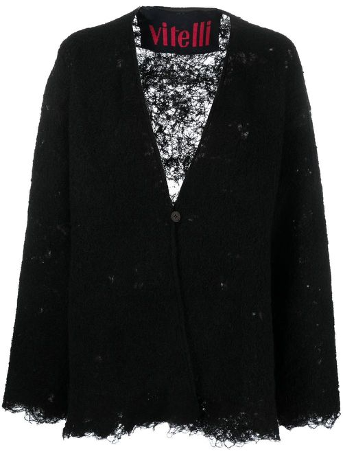 Distressed-effect knit cardigan - Black