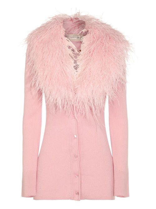 Feather-trimmed cardigan - Pink