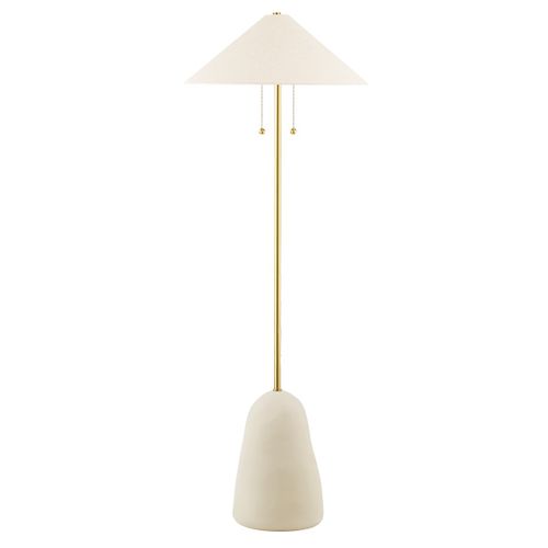 Aged Brass Ceramic Textured Beige Two Light Floor Lamp from the Maia Collection