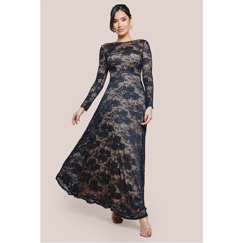 Goddiva Scalloped Lace A-Line Maxi Dress - Black