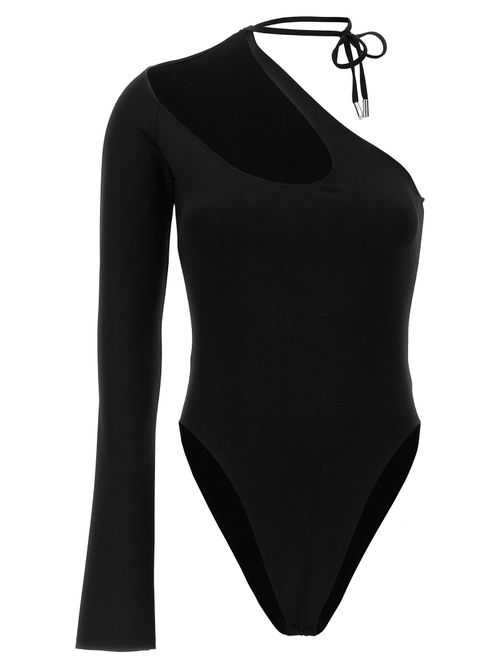 Asymmetrical Stretch Viscose Bodysuit — Black