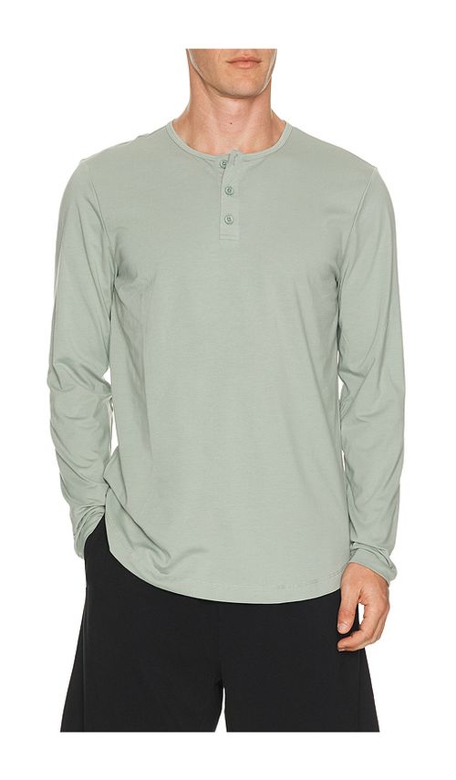 Cuts Curve Hem Long Sleeve Henley in Slate Grey. XXL/2X also in
