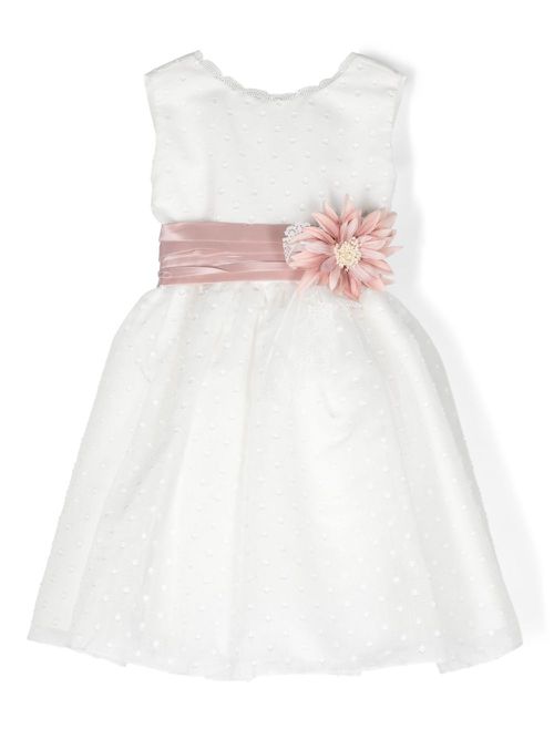 Floral-appliqué embroidered dress - White