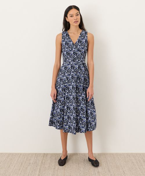 Women's Paradise Petals Navy Blue Fit & Flare Easy V-Neck Dre