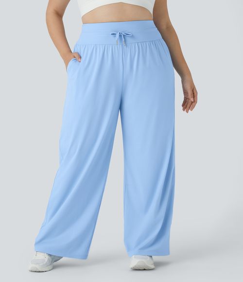 High Waisted Drawstring Pocket Wide Leg Cool Touch Casual Plus Size Pants-UPF50+  - Dutch Canal