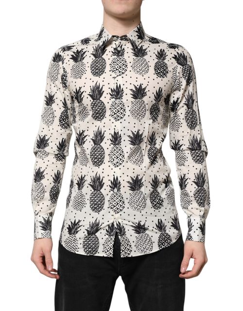 Pineapple Print Cotton Shirt — White