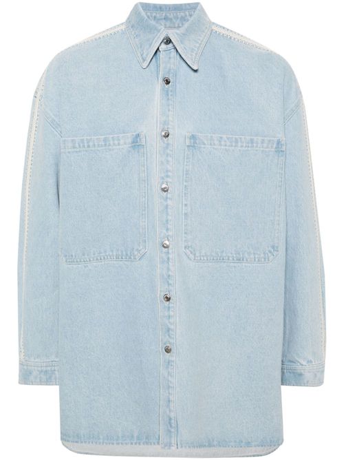 Crochet-detaling denim shirt jacket - Blue