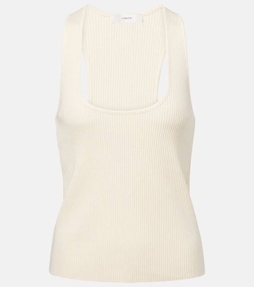 Ribbed-knit cotton blend top