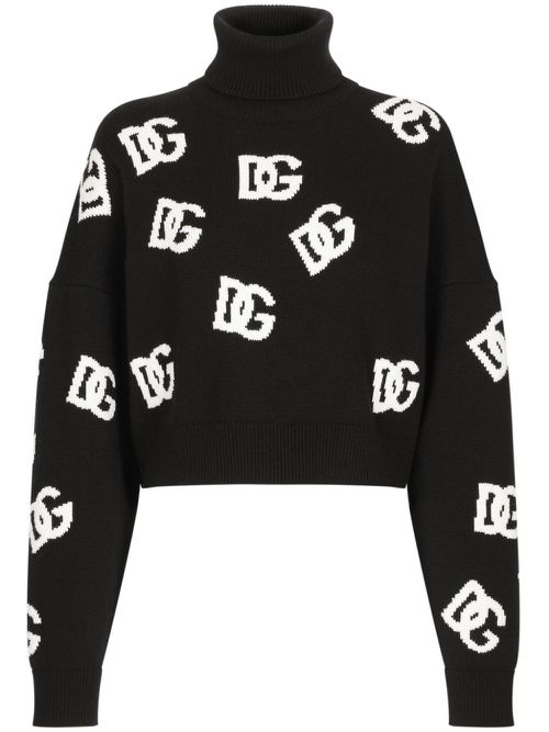Intarsia-knit logo virgin wool jumper - Black