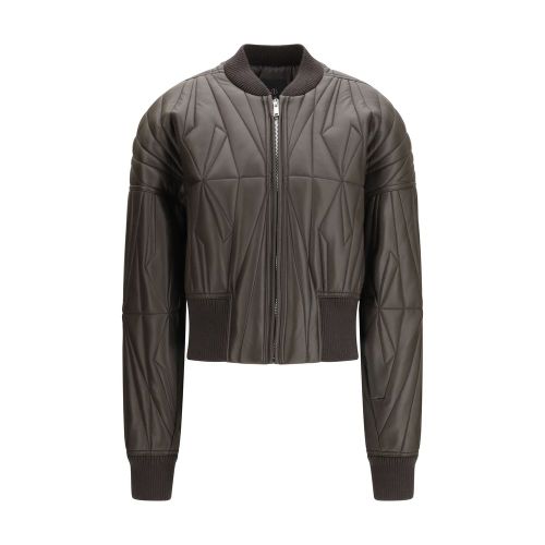 Geometric Quilted Leather Jacket — Brown