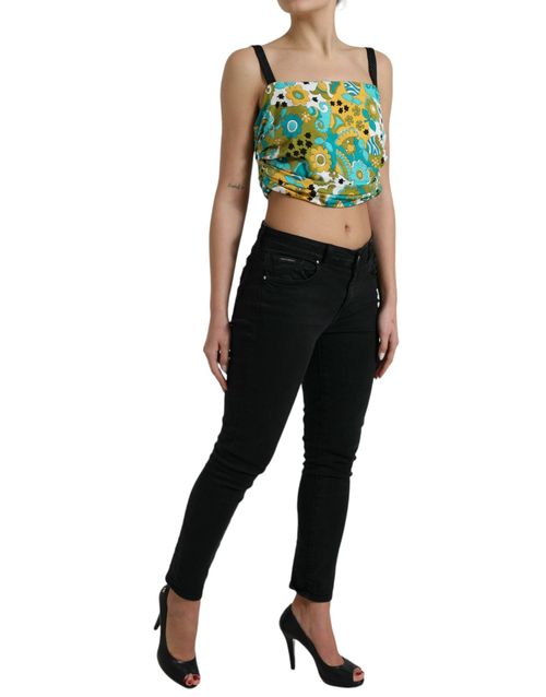 Floral Print Silk Tank Top — Multicolor