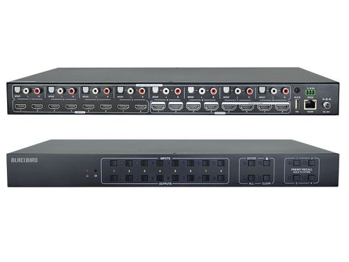 Blackbird 4K 8x8 HDMI Matrix Switch with HDMI 2.0, Supports HDR, 18Gbps, 4K@60Hz YCbCr 4:4:4, 8 S/PDIF Outputs, HDCP 2.2, EDID, IR, RS-232, TCP/IP Web