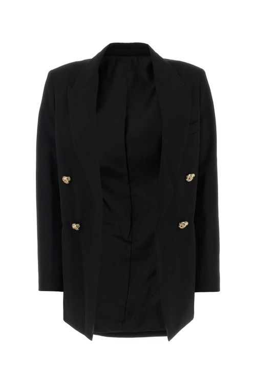 Double-Breasted Wool Blazer — Black