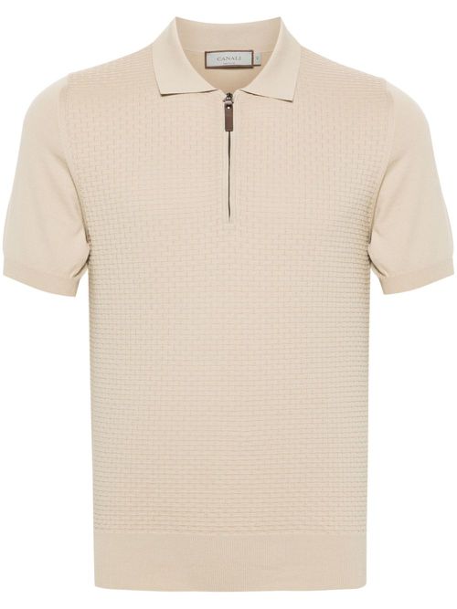 Zip-up cotton polo shirt - Neutrals