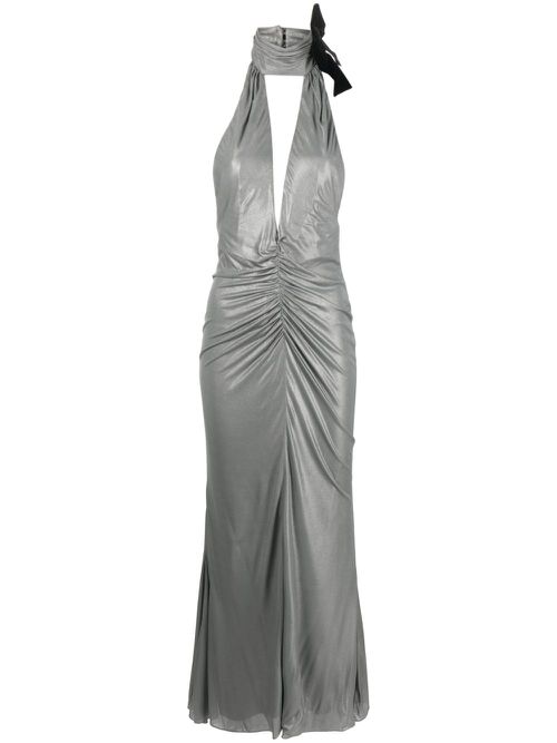 Halterneck open-back evening dress - Silver